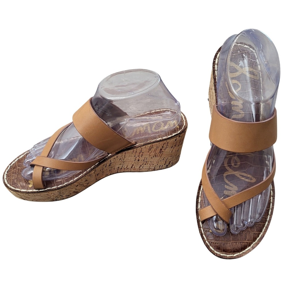 Sam Edelman Rayna Tan Leather Cork Wedge Platform Sandals Summer Womens 8.5